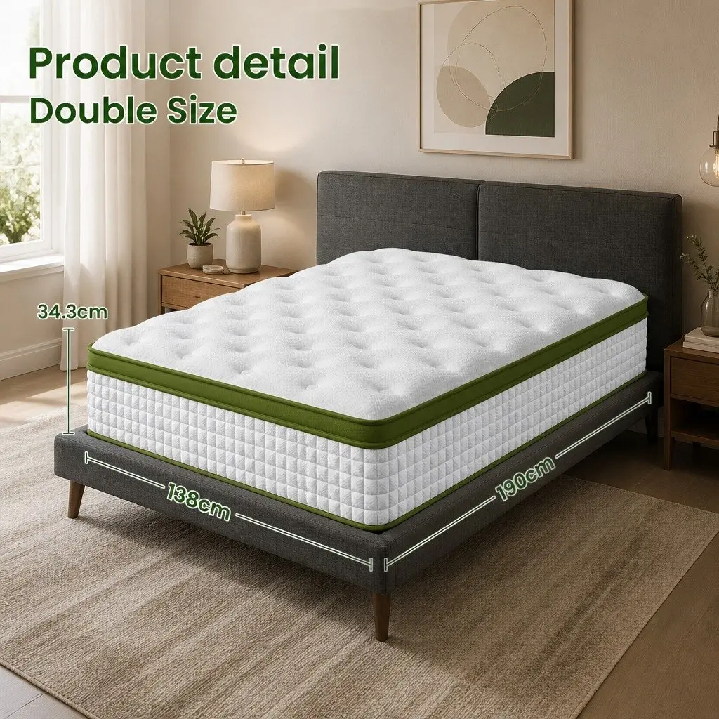 Double Bed Frame Upholstered with Hybrid Pocket Coil Mattress 190x138cm