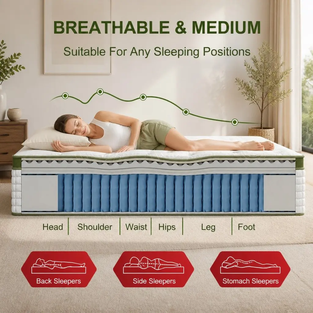 Double Bed Frame Upholstered with Hybrid Pocket Coil Mattress 190x138cm
