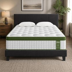 Queen Bed Frame with Hybrid Pocket Coil Mattress Platform Upholstered Bedroom