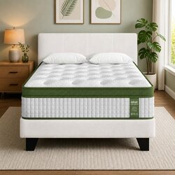 King Single Bed Frame with Hybrid Mattress White Boucle Upholstered Platform