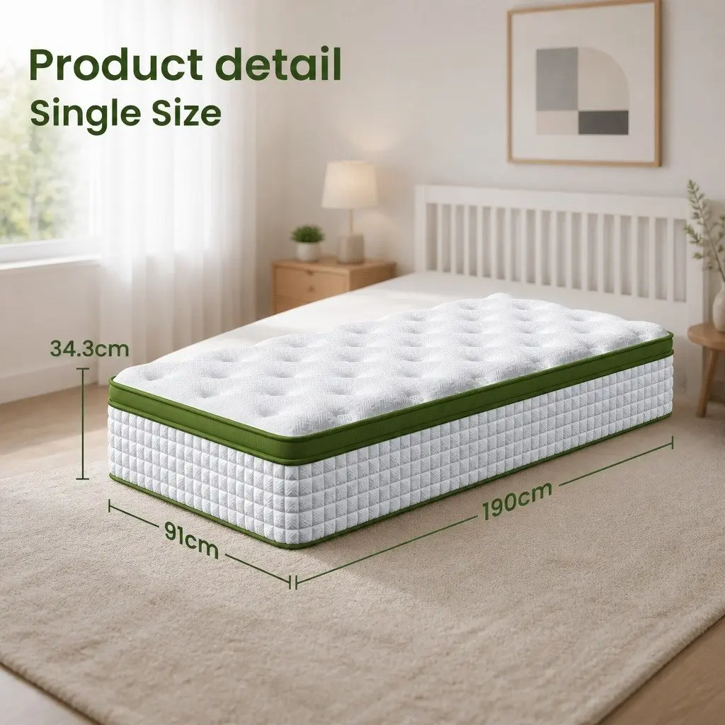 Single Bed Frame with White Boucle Headboard and Hybrid Mattress Bundle 90cm x 190cm