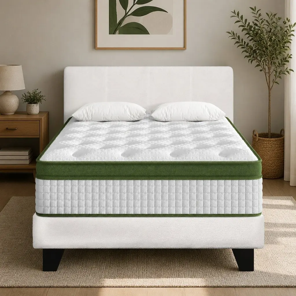 Single Bed Frame with White Boucle Headboard and Hybrid Mattress Bundle 90cm x 190cm