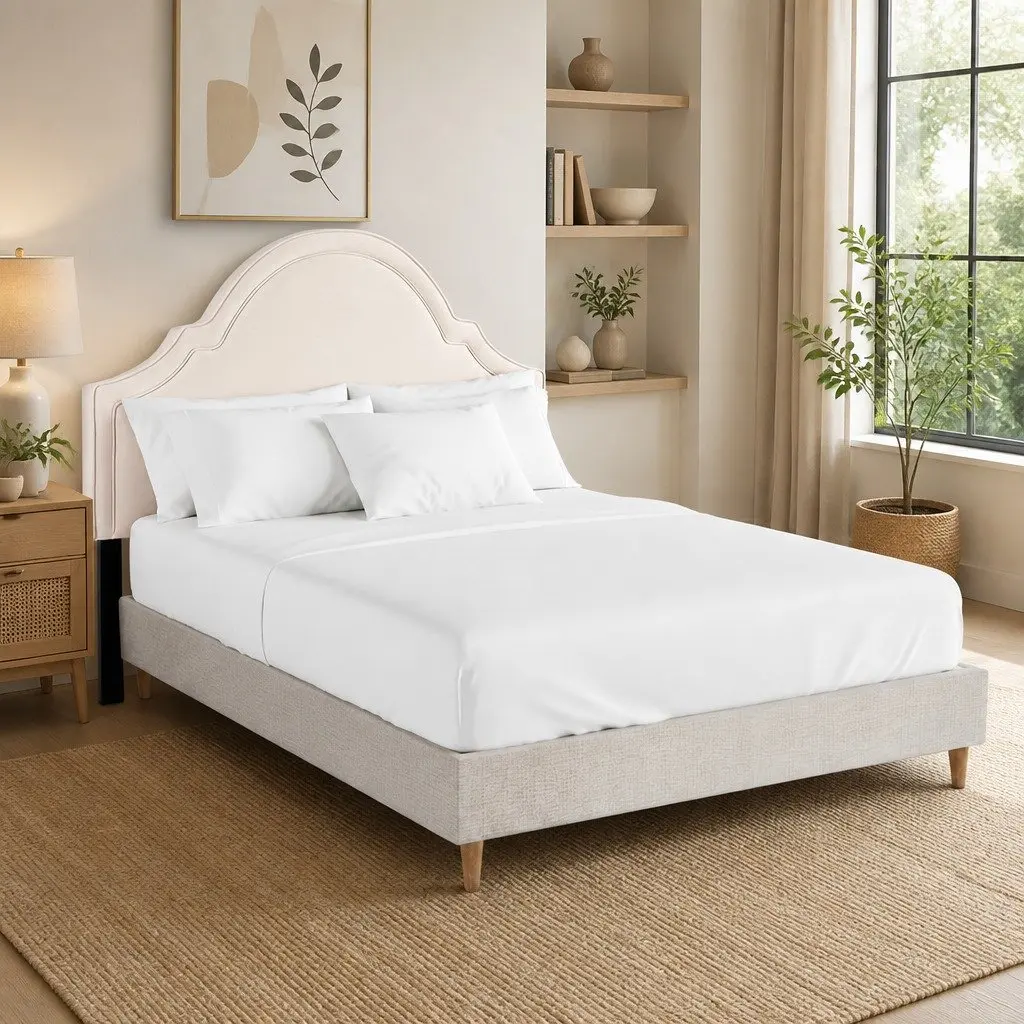 Queen Bed Frame Velvet Scalloped Headboard with Under Bed Storage Wooden Slat Platform
