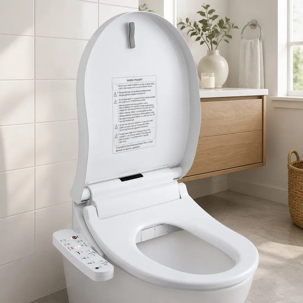 Electric Bidet Toilet Seat Heated D-Shape White with Warm Water Wash and Air Dryer