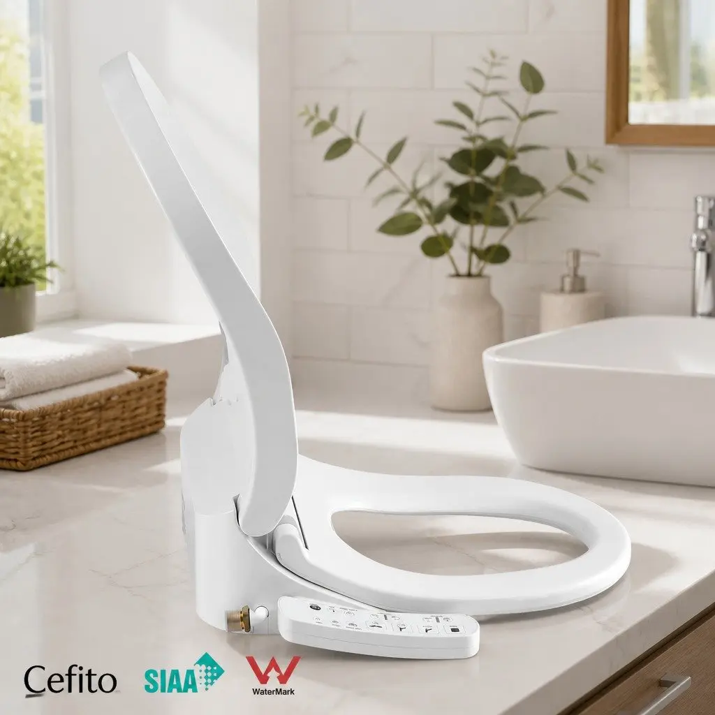 Electric Bidet Toilet Seat Heated D-Shape White with Warm Water Wash and Air Dryer