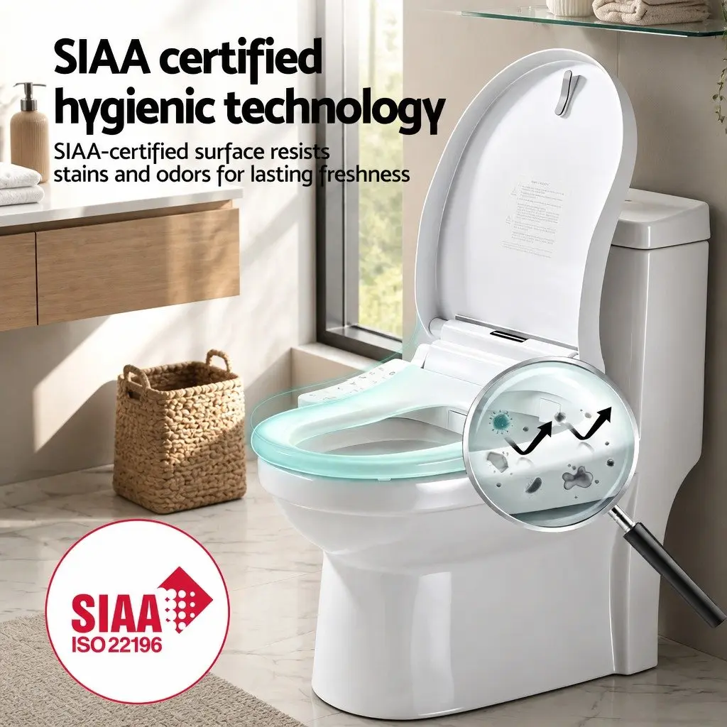 Electric Bidet Toilet Seat Heated D-Shape White with Warm Water Wash and Air Dryer