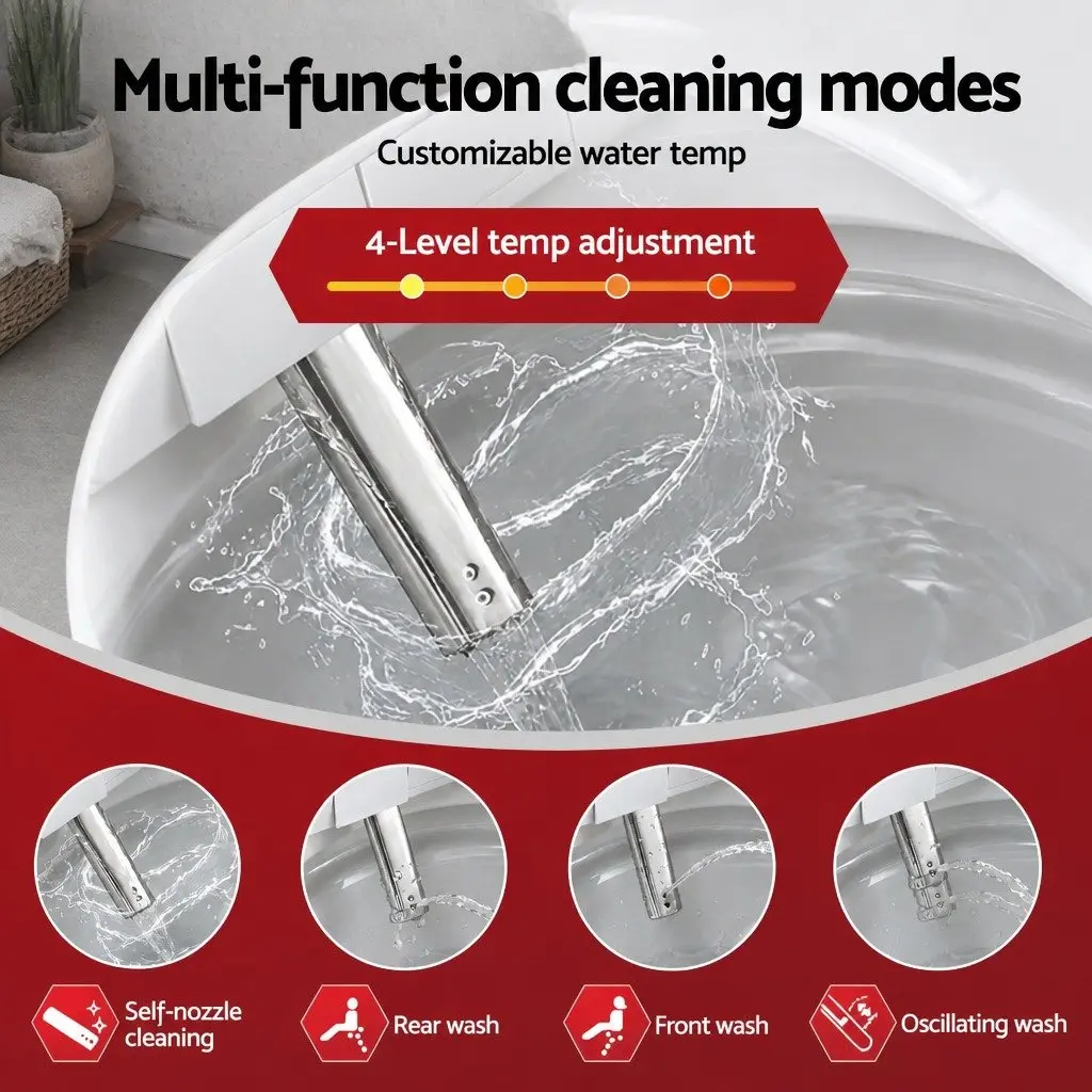 Electric Bidet Toilet Seat Heated D-Shape White with Warm Water Wash and Air Dryer