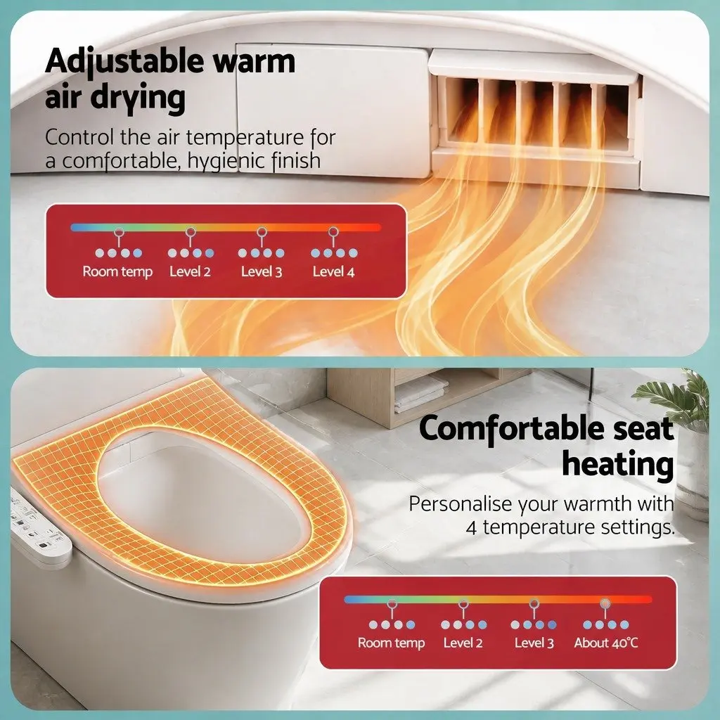 Electric Bidet Toilet Seat Heated D-Shape White with Warm Water Wash and Air Dryer