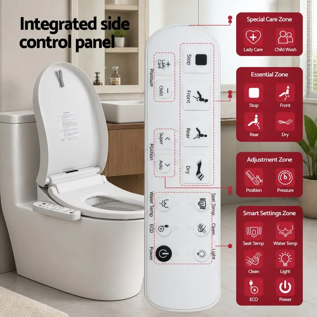 Electric Bidet Toilet Seat Heated D-Shape White with Warm Water Wash and Air Dryer