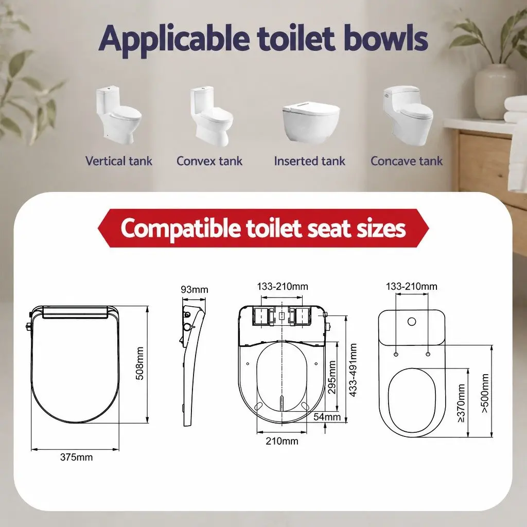Electric Bidet Toilet Seat D-Shape White Heated Seat Warm Water Air Dryer