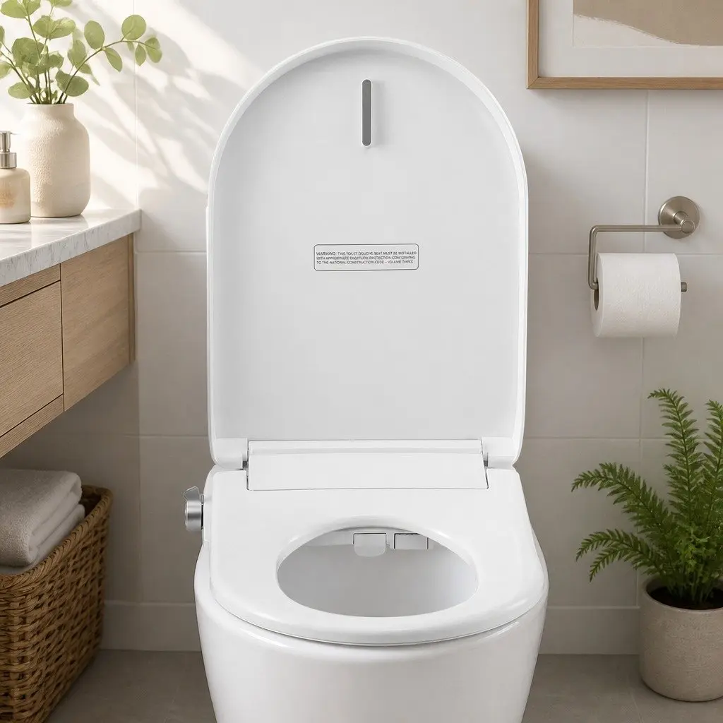 Electric Bidet Toilet Seat D-Shape White Heated Seat Warm Water Air Dryer