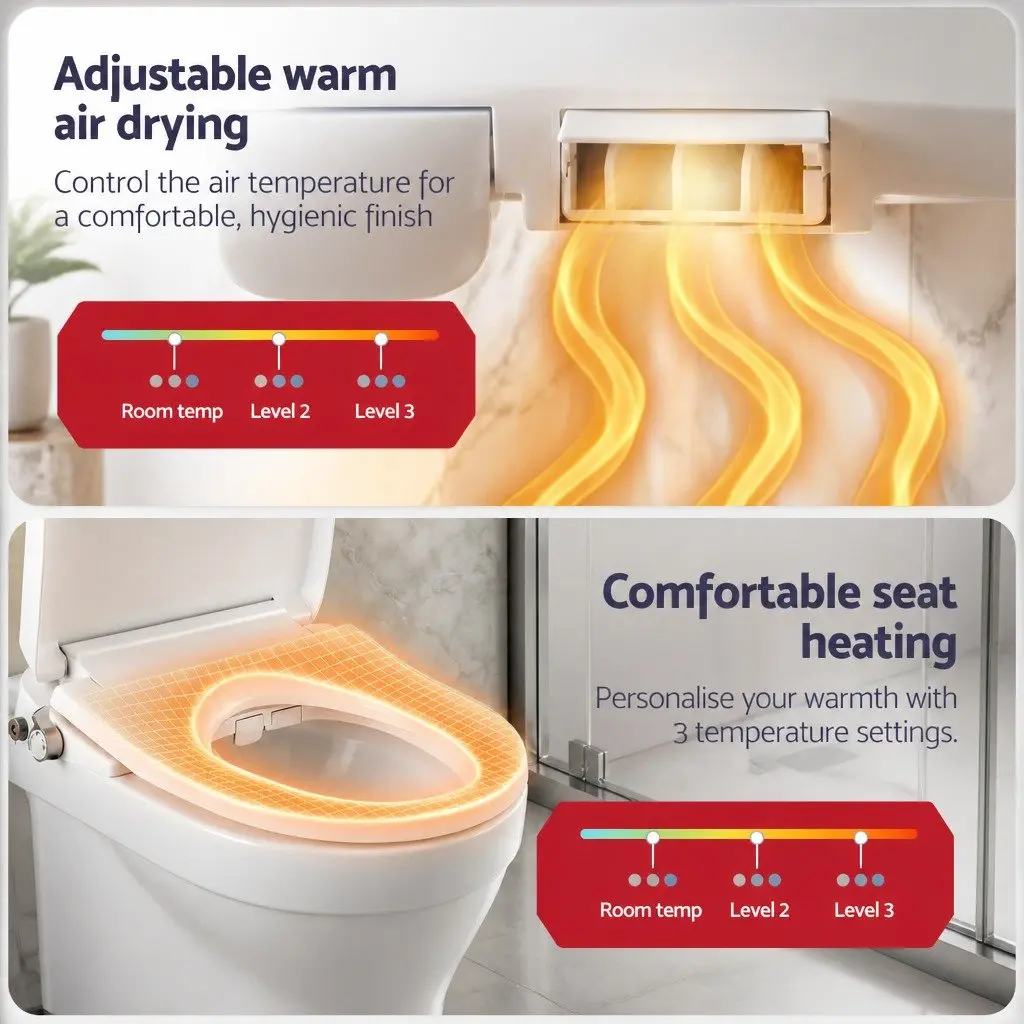 Electric Bidet Toilet Seat D-Shape White Heated Seat Warm Water Air Dryer
