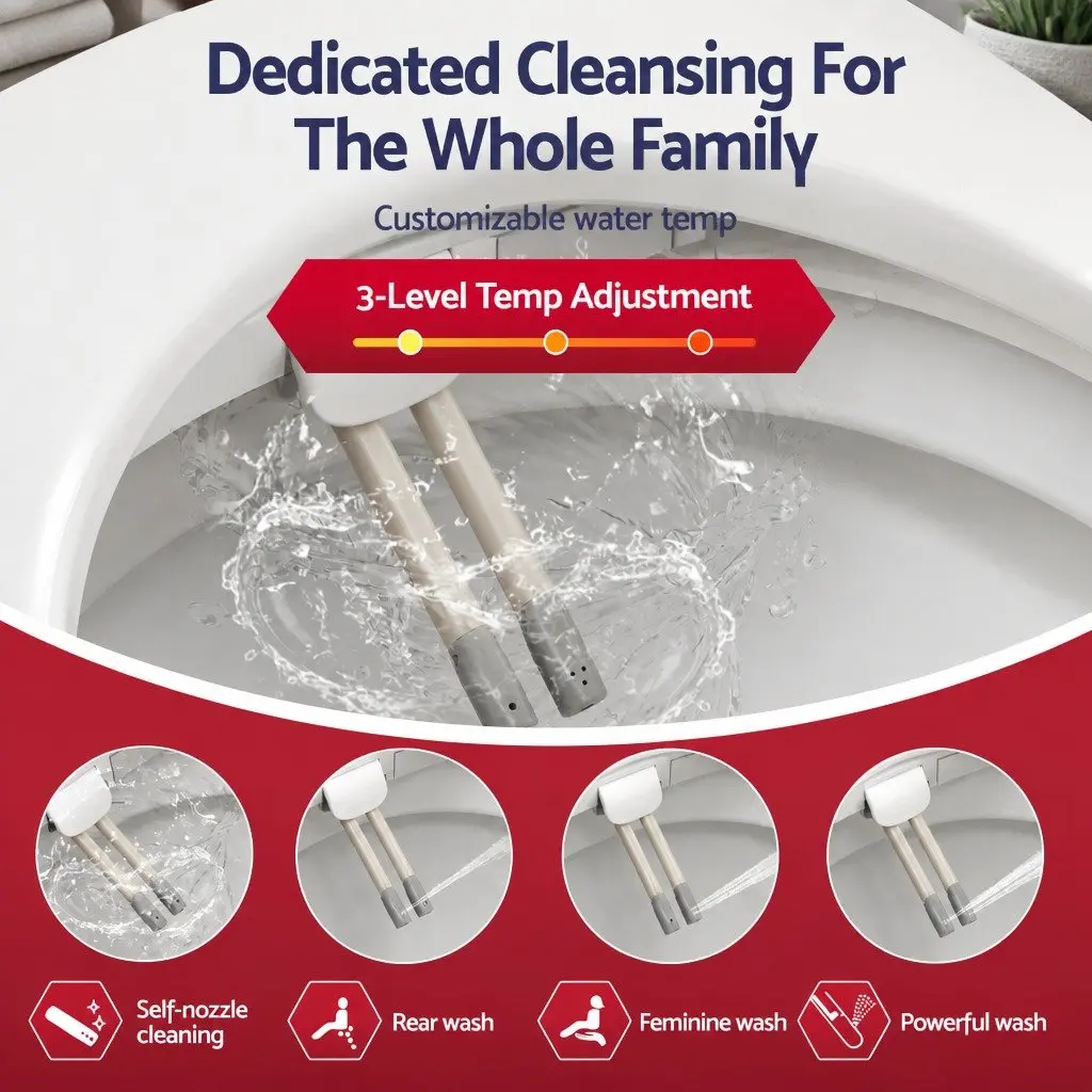 Electric Bidet Toilet Seat D-Shape White Heated Seat Warm Water Air Dryer