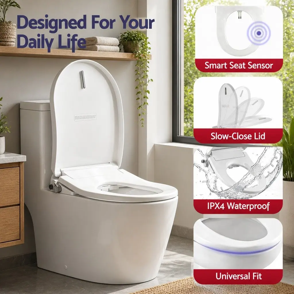 Electric Bidet Toilet Seat D-Shape White Heated Seat Warm Water Air Dryer