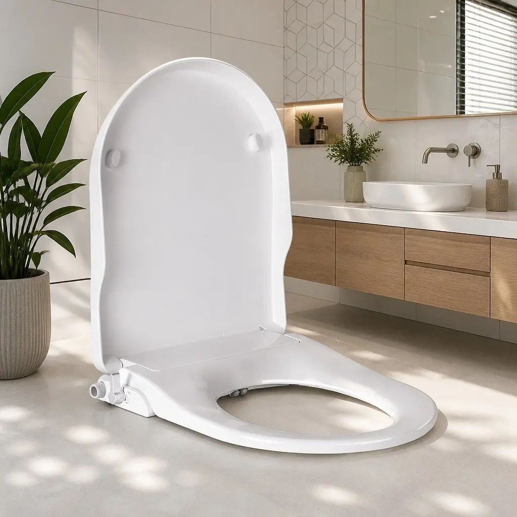 Non Electric Bidet Toilet Seat Cover White Auto Water Wash Dry Self Cleaning