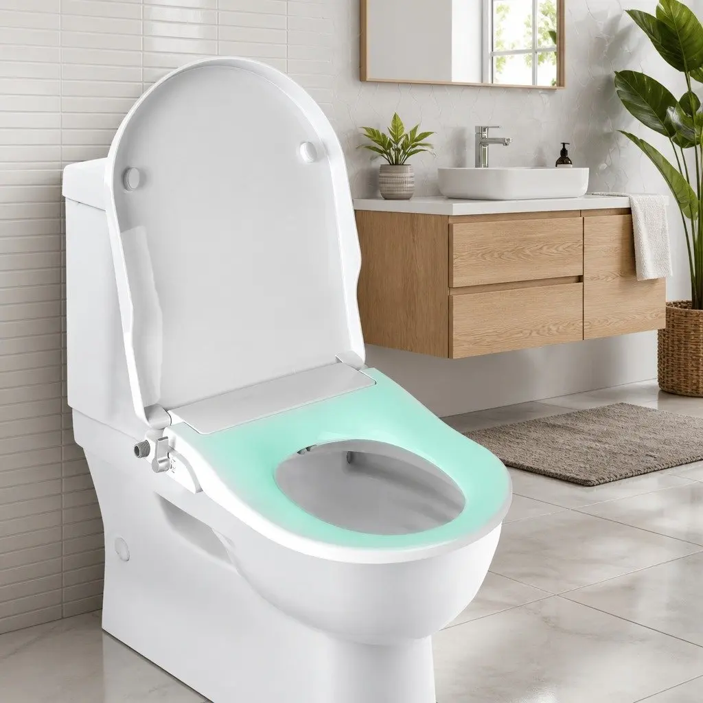 Non Electric Bidet Toilet Seat Cover White Auto Water Wash Dry Self Cleaning