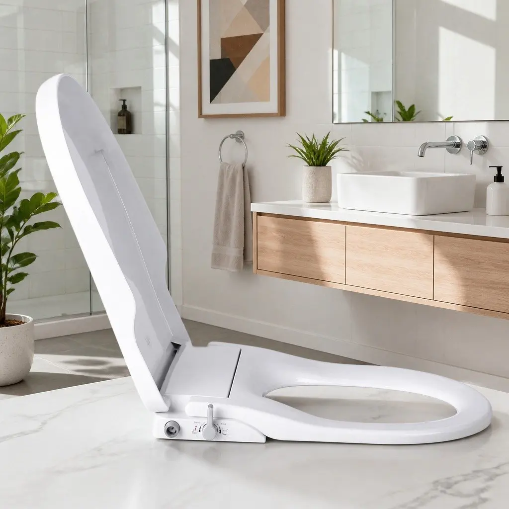 Non Electric Bidet Toilet Seat Cover White Auto Water Wash Dry Self Cleaning