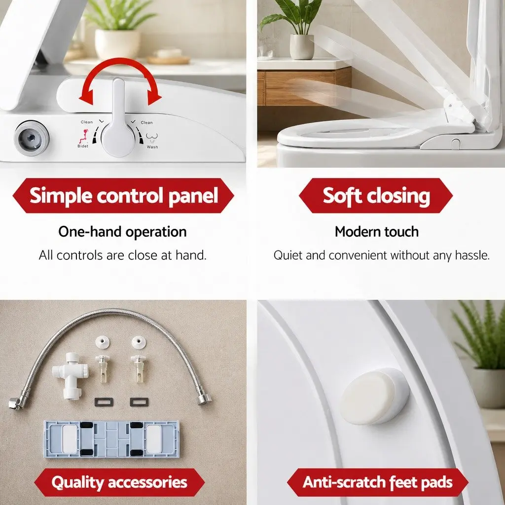Non Electric Bidet Toilet Seat Cover White Auto Water Wash Dry Self Cleaning