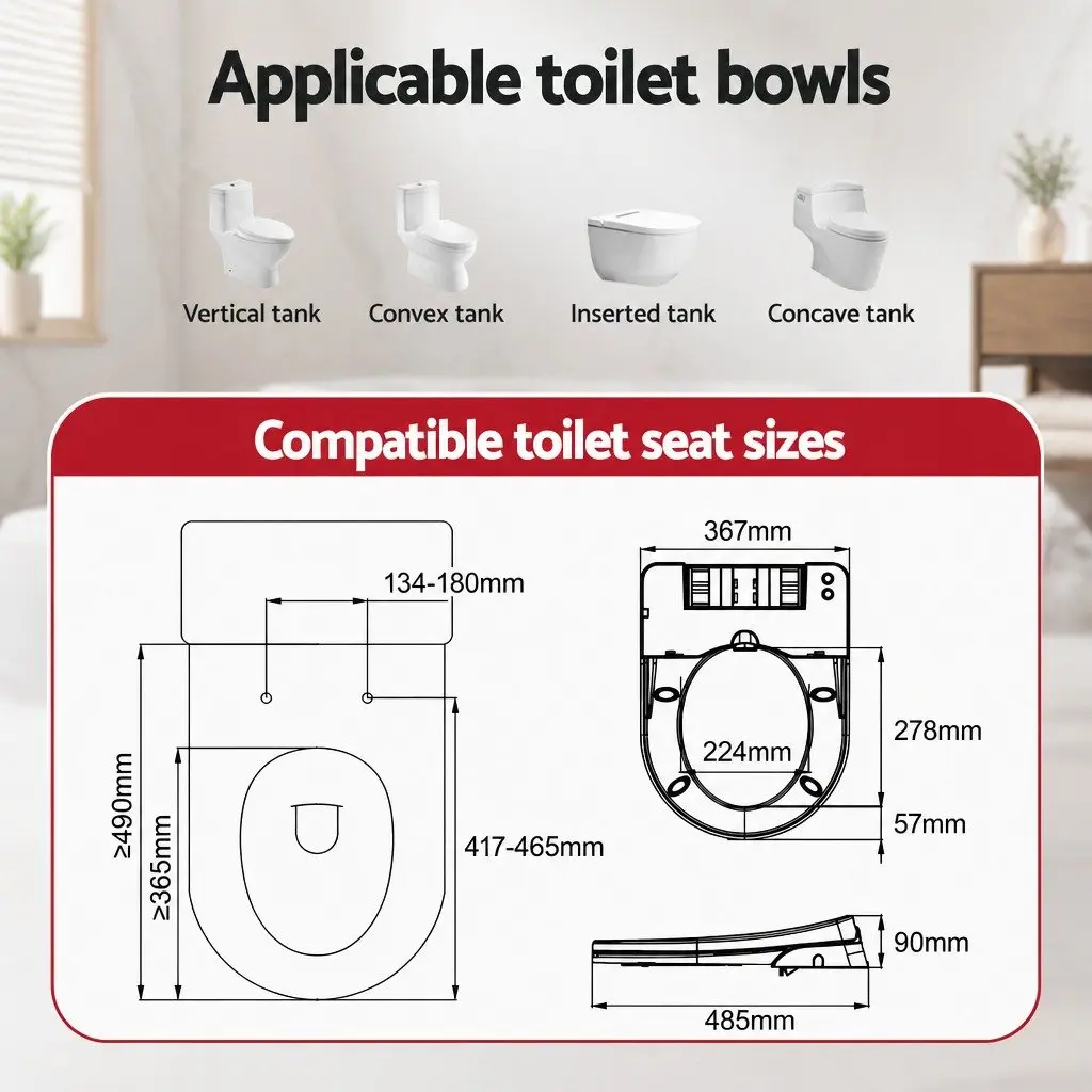 Non-Electric Bidet Toilet Seat D-Shape Dual Nozzle Soft Close Quick Release DIY