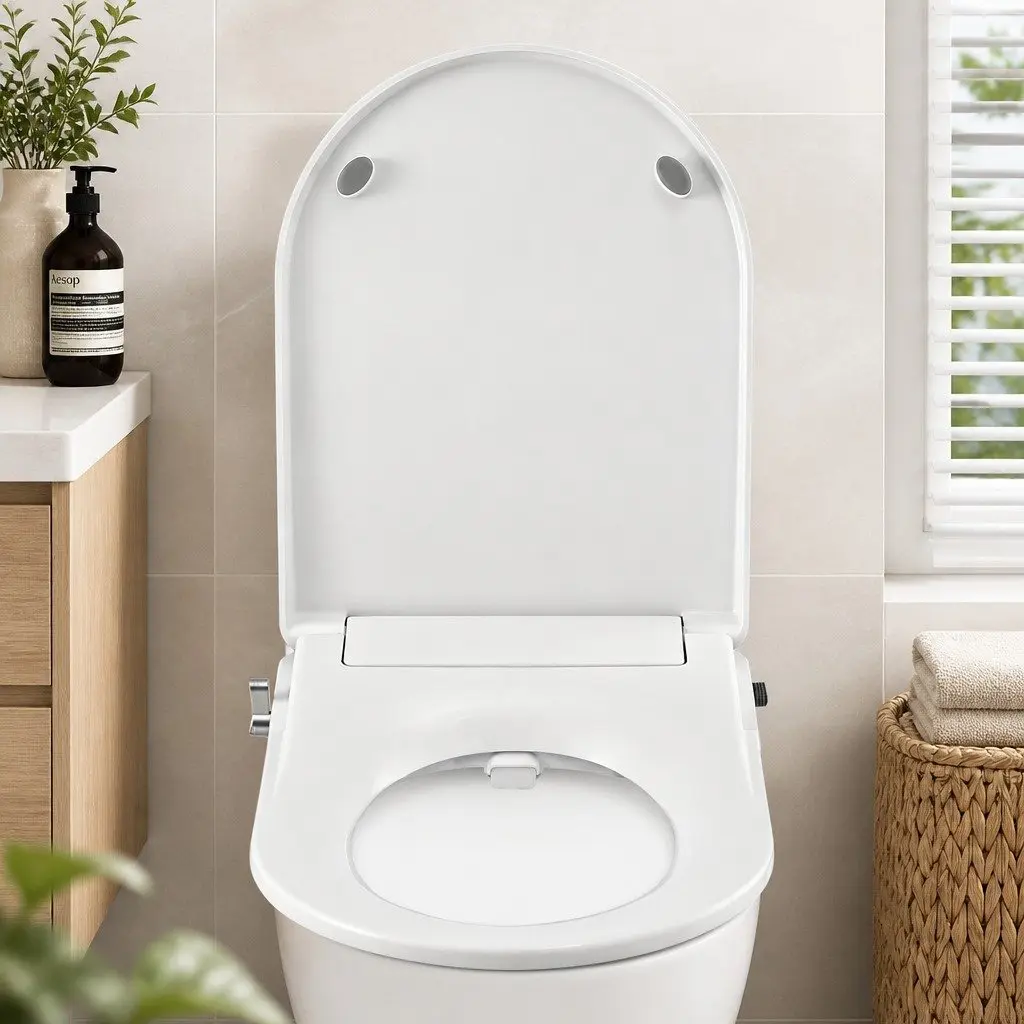 Non-Electric Bidet Toilet Seat D-Shape Dual Nozzle Soft Close Quick Release DIY