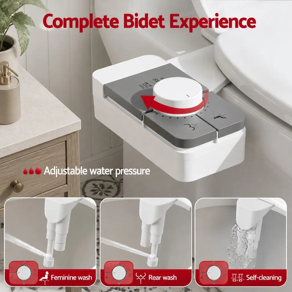 Non-Electric Ultra-Slim Bidet Attachment Dual Nozzle Cold Water Toilet Seat