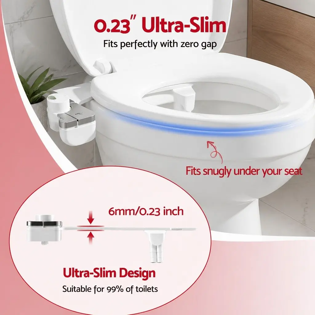 Non-Electric Ultra-Slim Bidet Attachment Dual Nozzle Cold Water Toilet Seat