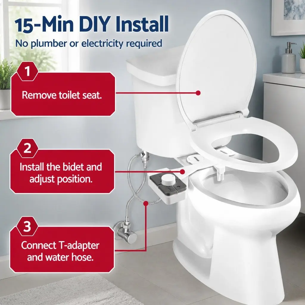 Non-Electric Ultra-Slim Bidet Attachment Dual Nozzle Cold Water Toilet Seat