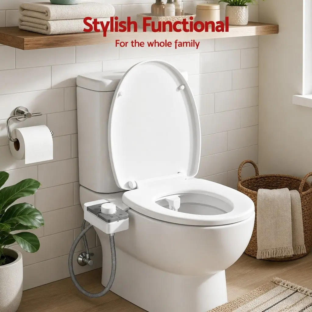 Non-Electric Ultra-Slim Bidet Attachment Dual Nozzle Cold Water Toilet Seat