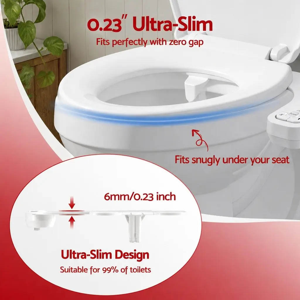 Ultra-Slim Bidet Attachment Non-Electric Cold Water Detachable 0.23 Inch