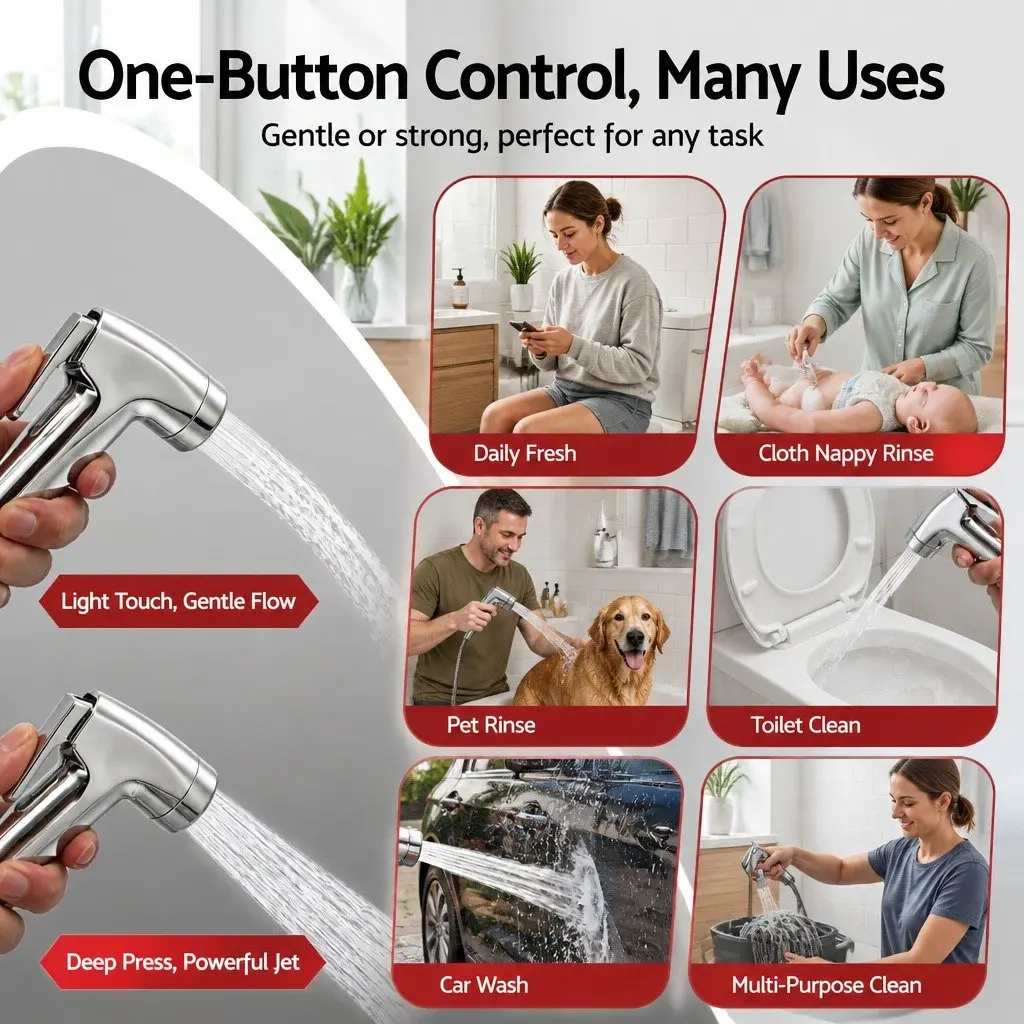 Handheld Bidet Sprayer Stainless Steel Hose 1.5m Silver