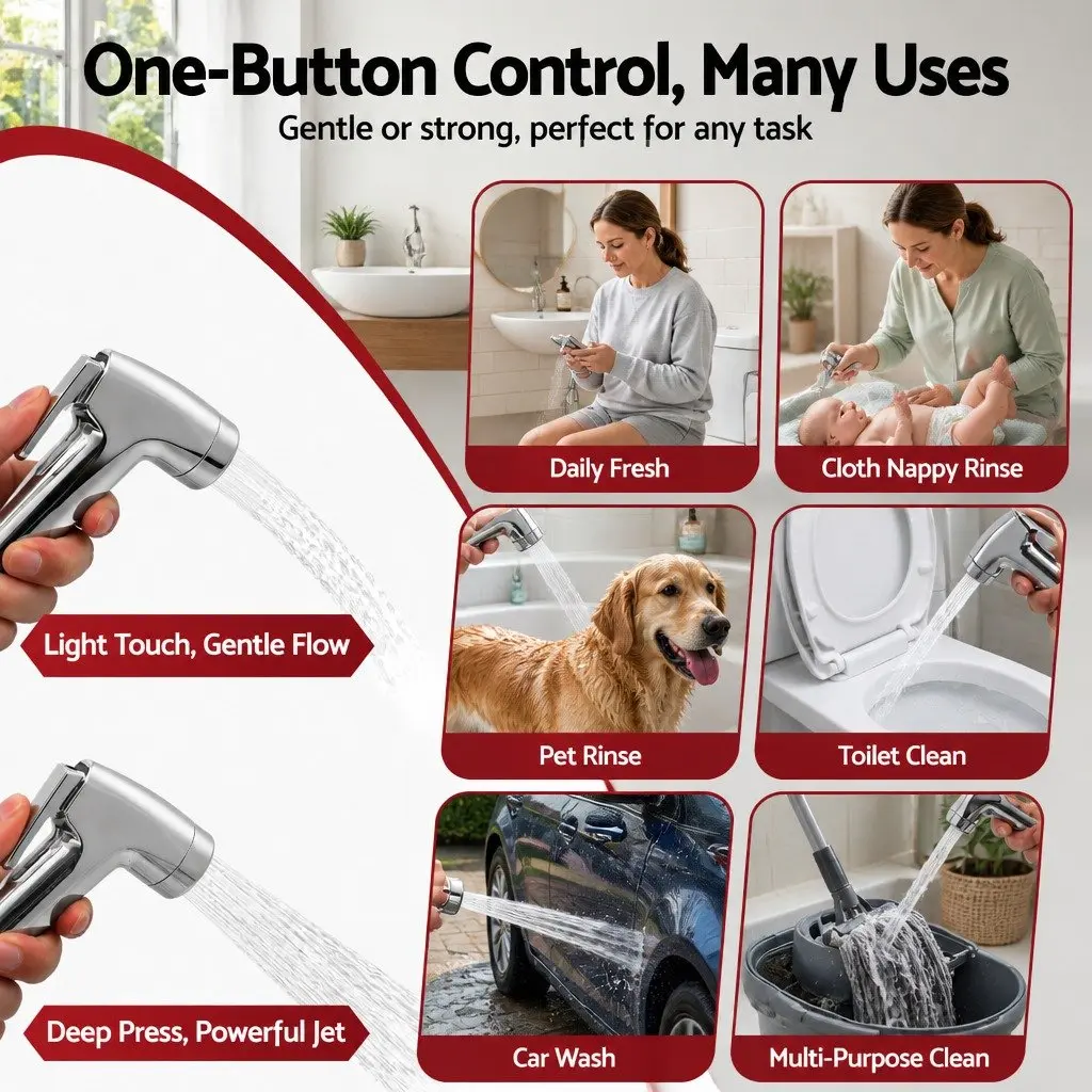 Handheld Bidet Sprayer Stainless Steel Hose 1.5m Silver