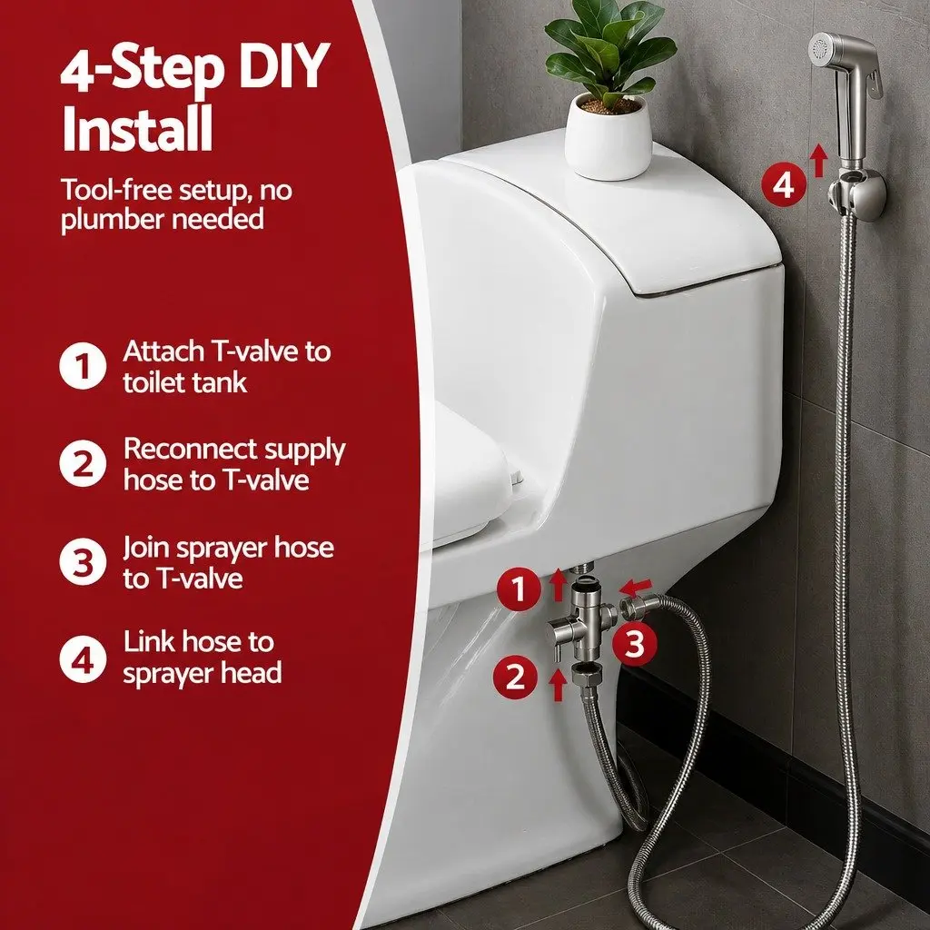 Handheld Bidet Sprayer Stainless Steel Hose 1.5m Silver
