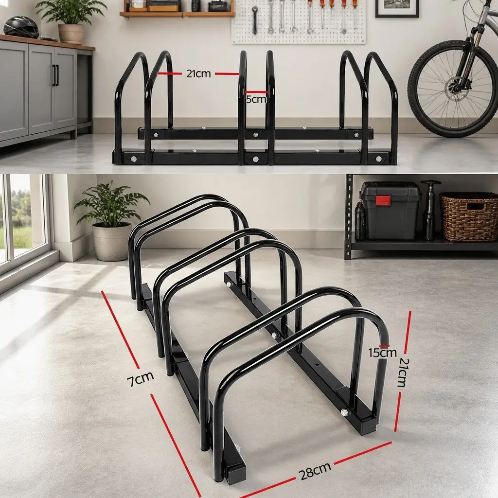 Bicycle Stand Rack Freestanding Portable Steel Storage for 3 Bikes Black