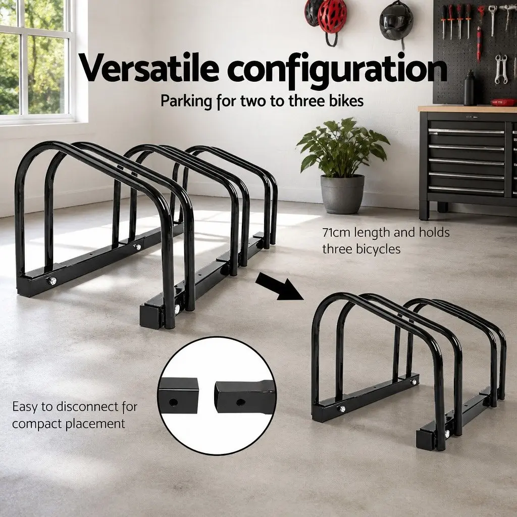 Bicycle Stand Rack Freestanding Portable Steel Storage for 3 Bikes Black