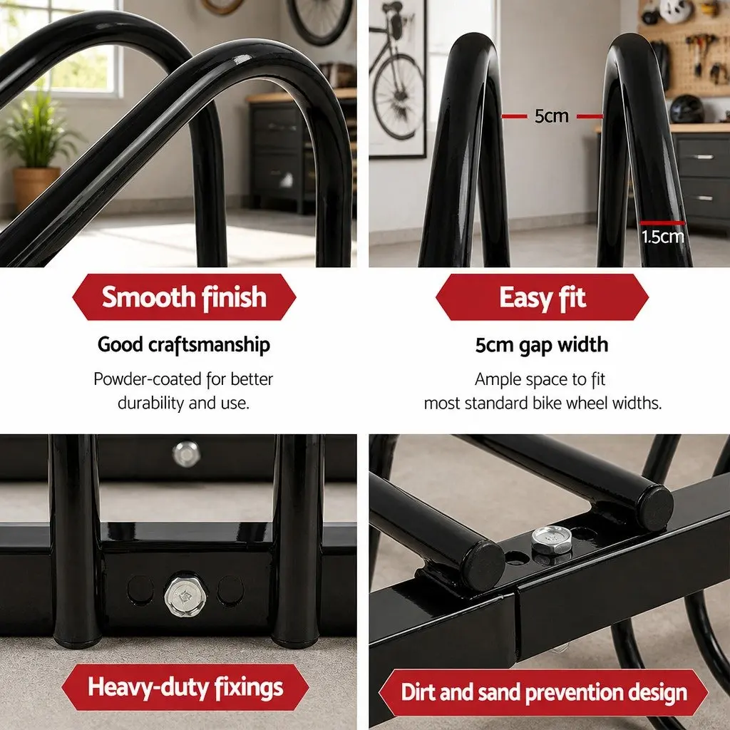 Bicycle Stand Rack Freestanding Portable Steel Storage for 3 Bikes Black
