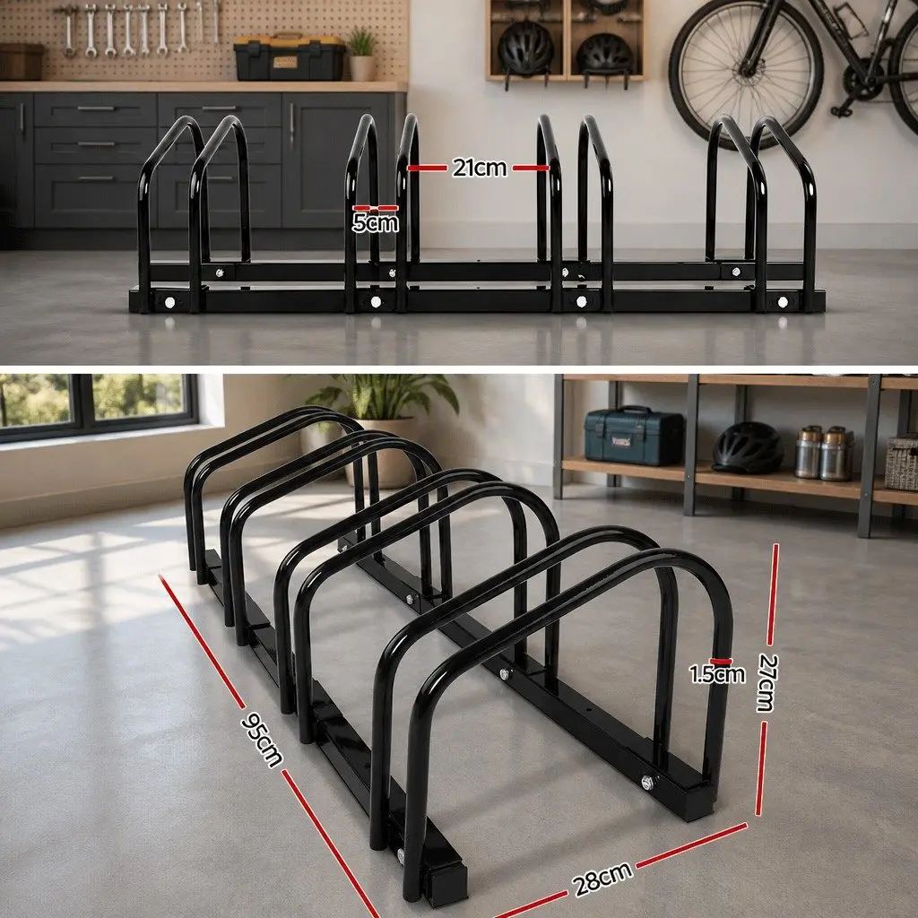 Bike Stand Rack Floor Parking Holder Storage For 4 Bicycles Cycling Black Steel