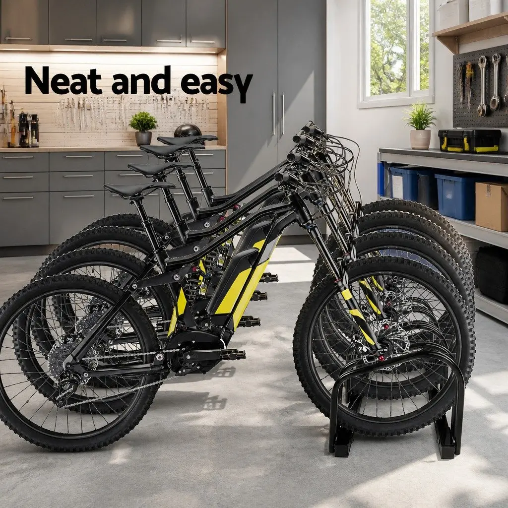 Bike Stand Rack Floor Parking Holder Storage For 4 Bicycles Cycling Black Steel