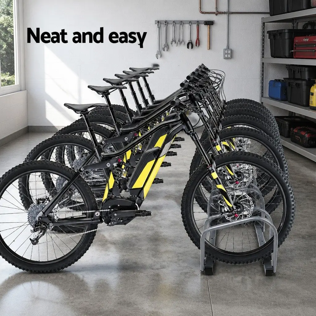 6 Bike Parking Stand Floor Rack Storage Holder Silver Steel Freestanding Bicycle