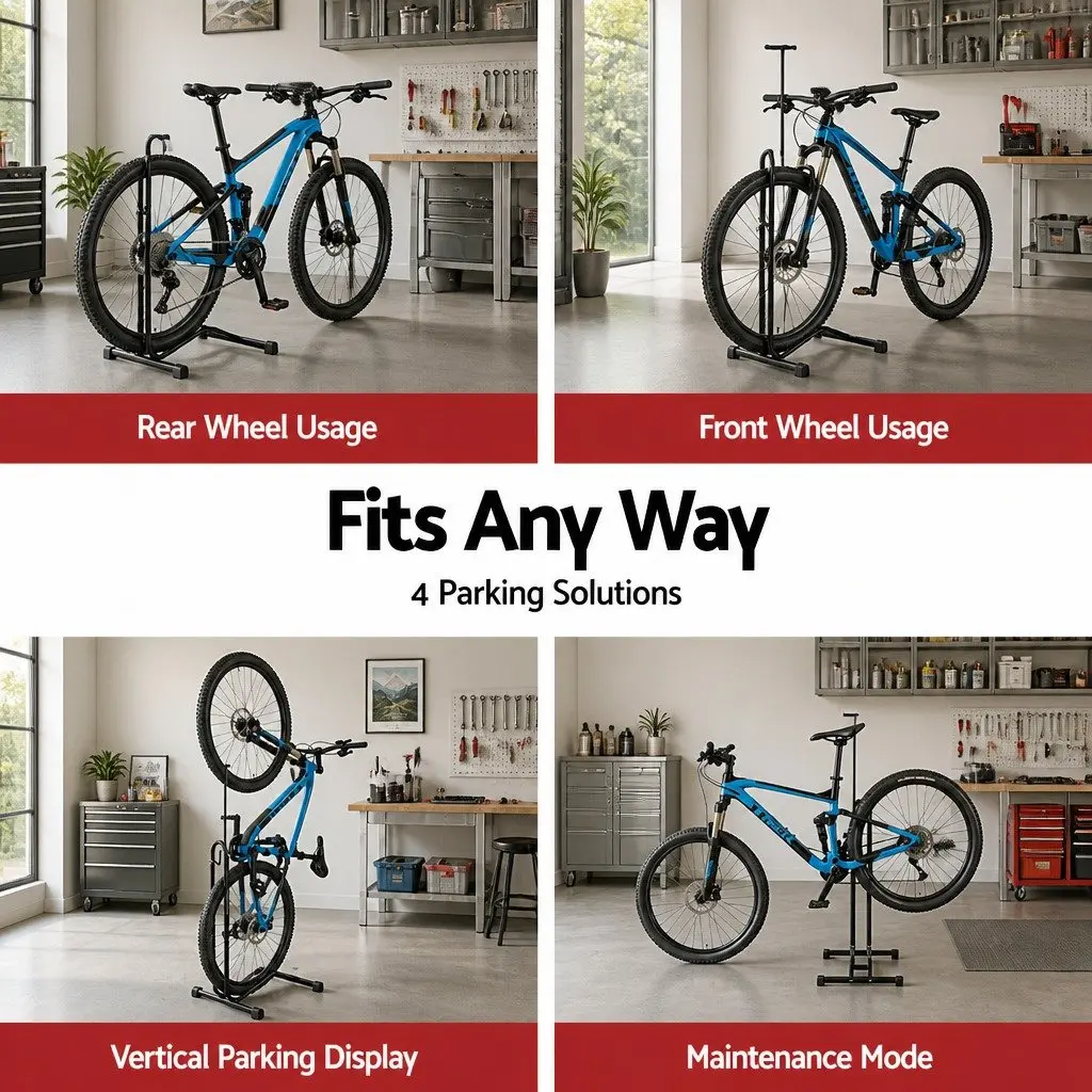 Bike Parking Stand 4-in-1 Vertical Floor Storage Rack for 24"-27.5" Bicycles