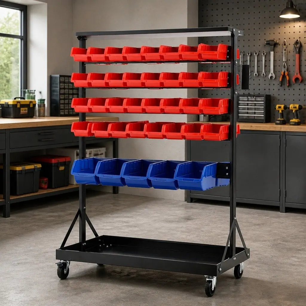 Double-Sided 74 Bin Storage Rack