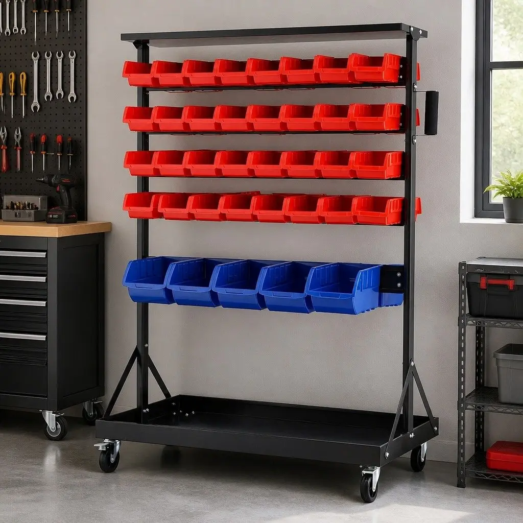 Double-Sided 74 Bin Storage Rack