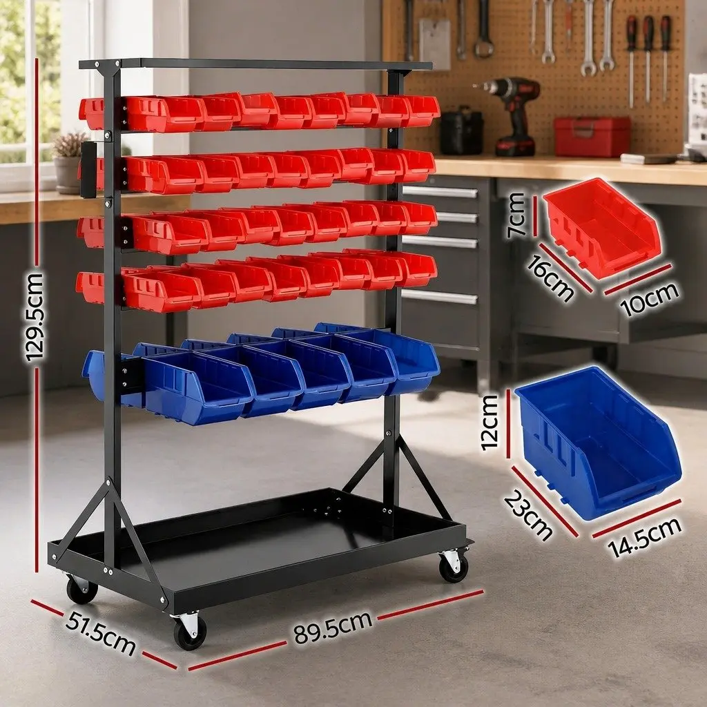 Double-Sided 74 Bin Storage Rack