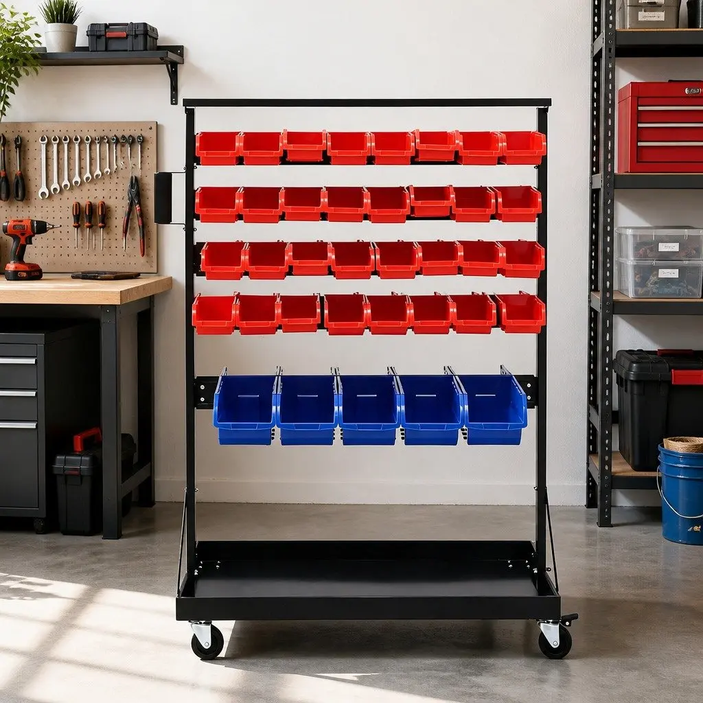 Double-Sided 74 Bin Storage Rack