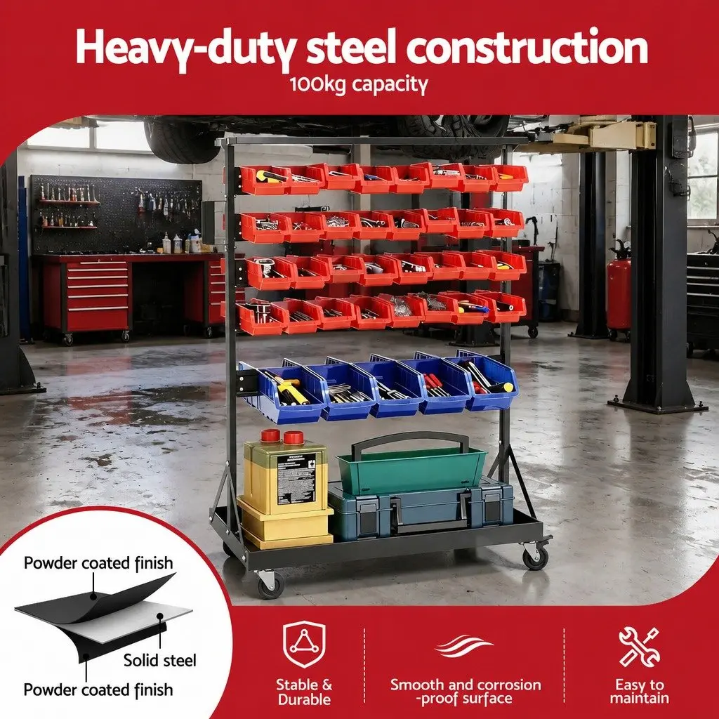 Double-Sided 74 Bin Storage Rack