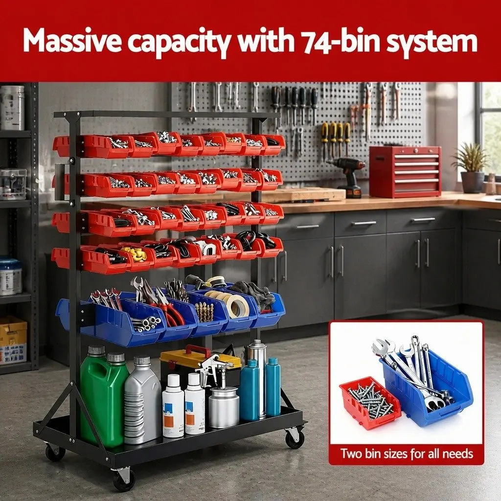 Double-Sided 74 Bin Storage Rack