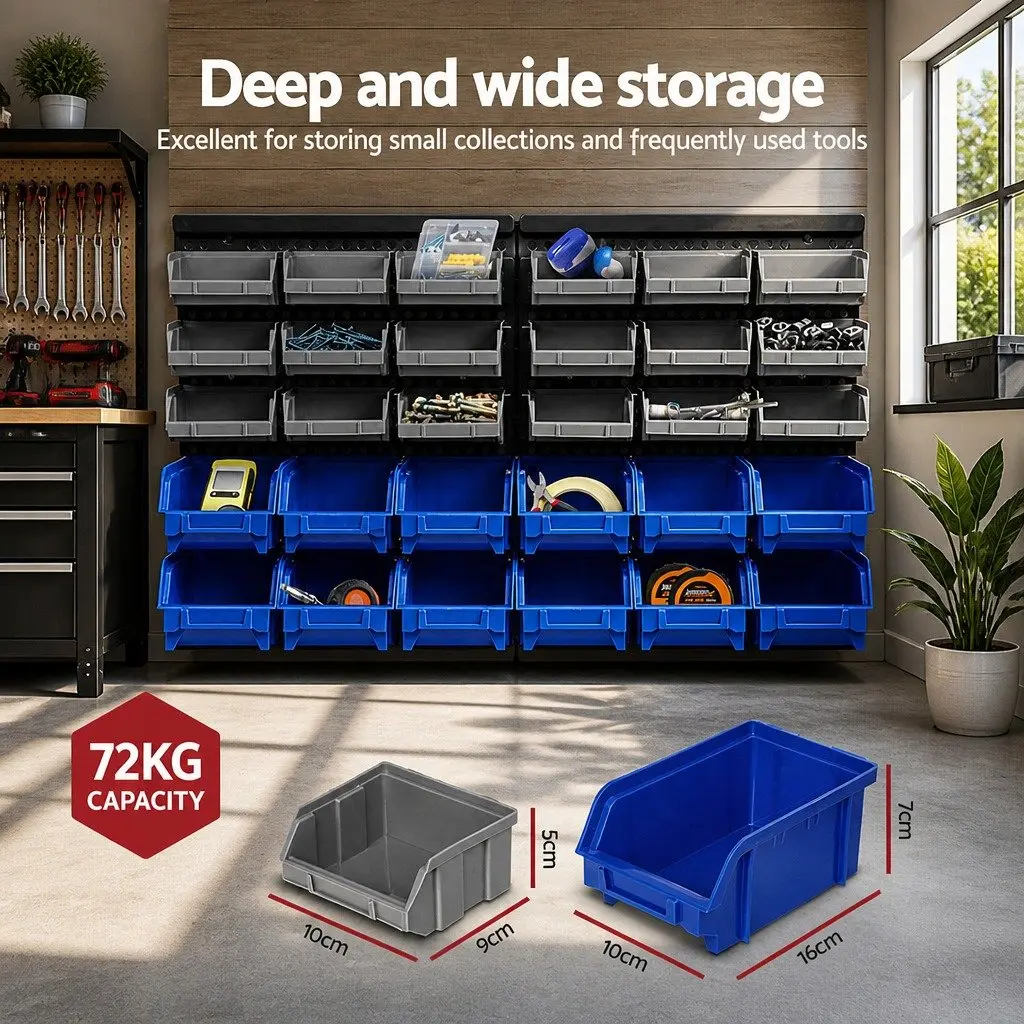 60 Bin Wall Storage Rack Organiser Detachable Bins 38 x 64cm