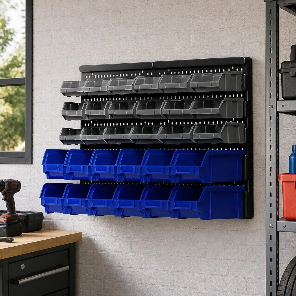 30 Bin Wall Mounted Storage Rack Organiser Tool Holder Detachable Pegboard 38 x 64cm