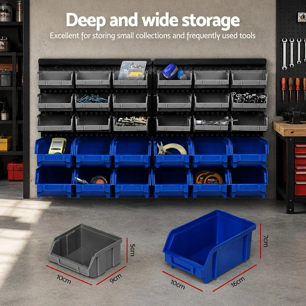 30 Bin Wall Mounted Storage Rack Organiser Tool Holder Detachable Pegboard 38 x 64cm