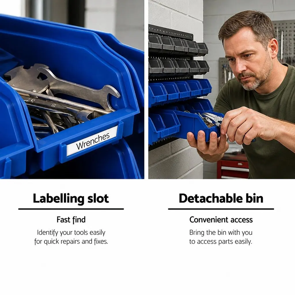30 Bin Wall Mounted Storage Rack Organiser Tool Holder Detachable Pegboard 38 x 64cm