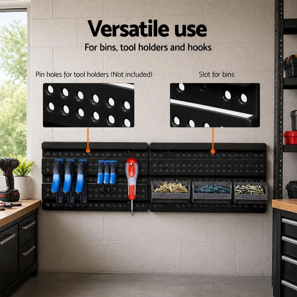 30 Bin Wall Mounted Storage Rack Organiser Tool Holder Detachable Pegboard 38 x 64cm